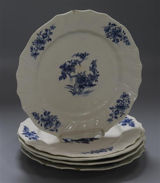 A set of five Oude Amstel (Dutch) dishes, painted with sprigs of peony blossom, blue on white